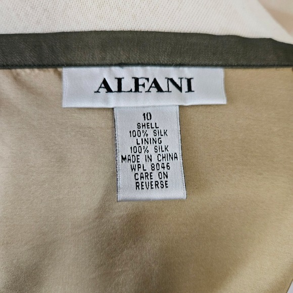 Vtg 90s Y2K Alfani Silk Sheath Skirt Olive Green Fern Leaf Print Side Slit Sz 10 - Picture 6 of 7